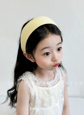 韩系黄色纯色百搭宽边发箍儿童简约高级感洋气高颅顶发卡头箍发饰