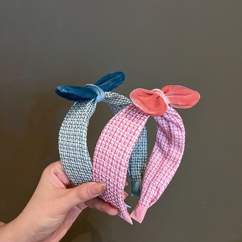 秋冬毛绒立体兔耳朵蝴蝶结头箍