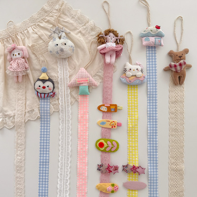 儿童新款可爱发夹收纳带布艺甜美少女心装饰挂件壁挂收纳展示挂饰