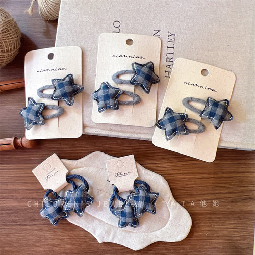 复古布艺儿童发夹发圈侧边夹发饰