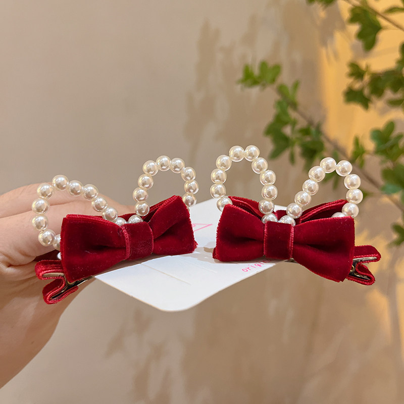 儿童丝绒立体蝴蝶结珍珠兔耳发夹小女孩甜美公主发卡女童新年发卡,童装/婴儿装/亲子装,发饰,淘宝优惠券,粉丝福利购,淘宝优惠卷