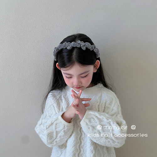 轻奢银色蝴蝶结带齿防滑发箍