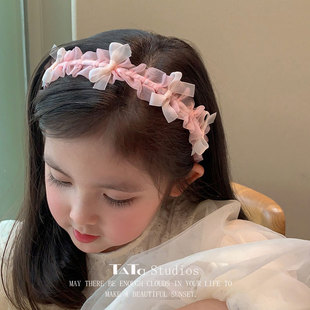 儿童韩版 褶皱网纱蝴蝶结发箍小女孩不伤发不勒头压发头箍发卡头饰