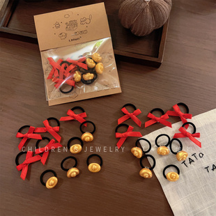 宝宝喜庆蝴蝶结金元宝发夹头绳新年发饰女孩氛围感百搭不伤发头饰