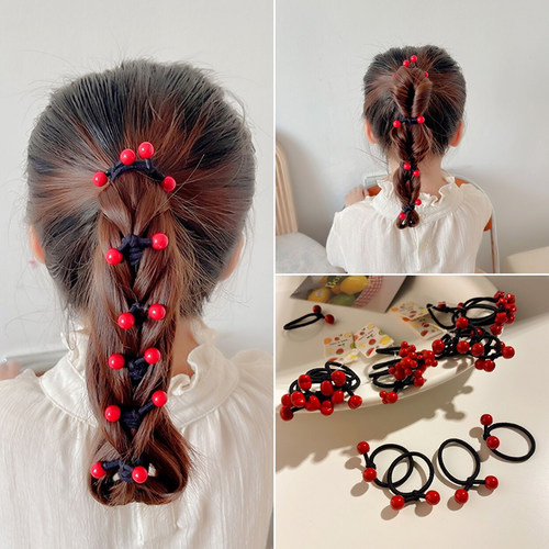 宝宝小女孩扎辫红色打结基础皮筋