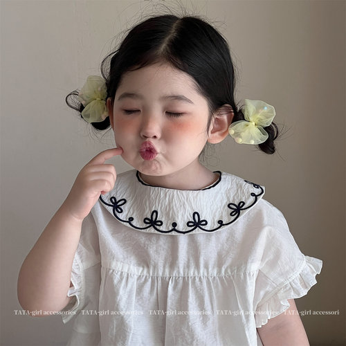 女童韩系网纱蝴蝶结珍珠发饰皮筋