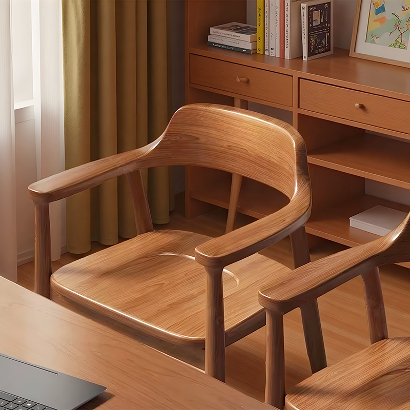 实木椅子家用餐桌椅休闲扶手椅靠背椅中古风广岛椅洽谈茶桌主人椅