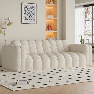 奶油风布艺沙发客厅小户型羊羔绒单双人直排沙发卧室简约懒人沙发