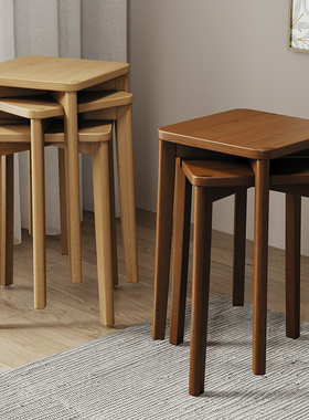 实木凳子轻奢高级感可叠放木头方凳备用餐桌凳家用板凳化妆梳妆凳