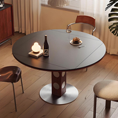 岩板餐桌中古风饭厅可伸缩桌子可折叠小户型客厅家用方桌可变圆桌