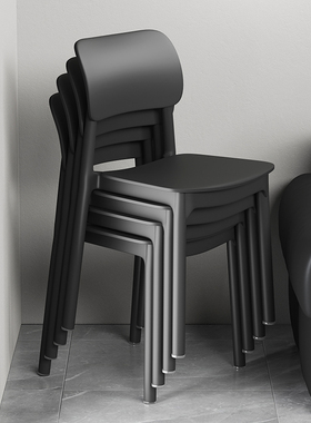 塑料餐椅可叠放家用加厚餐桌椅现代简约黑色凳子靠背餐厅休闲椅子