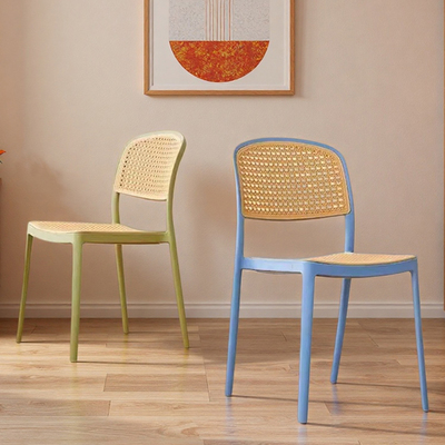 餐椅家用可叠放复古藤编靠背椅子
