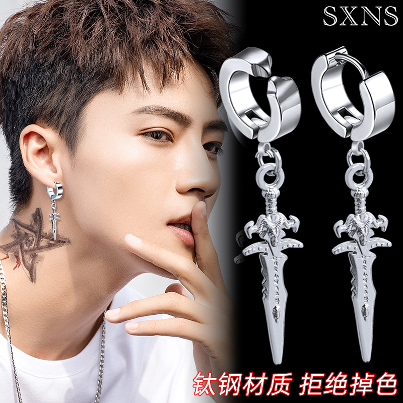 十字架潮嘻哈暗黑单只男长款耳钉