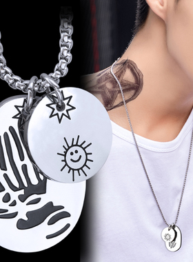 时尚铭牌项链男士潮男个性祈祷之手图腾吊坠闪电太阳1128654-FFD0