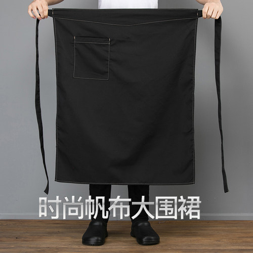 新款厨师围裙男半身黑厨师长加大
