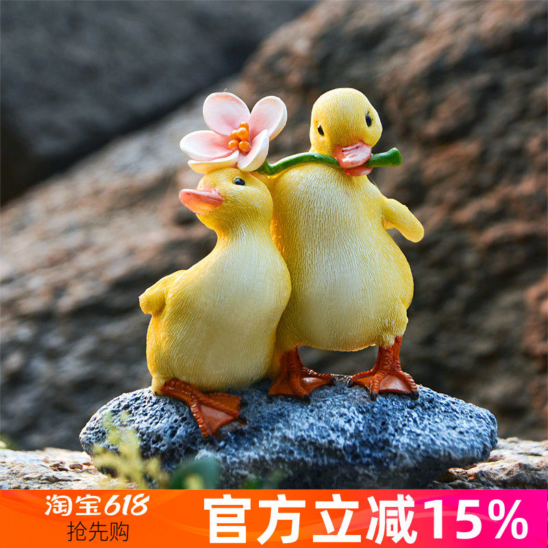 创意可爱鸭子摆件树脂仿真动物微景观多肉水培盆花园水池造景装饰