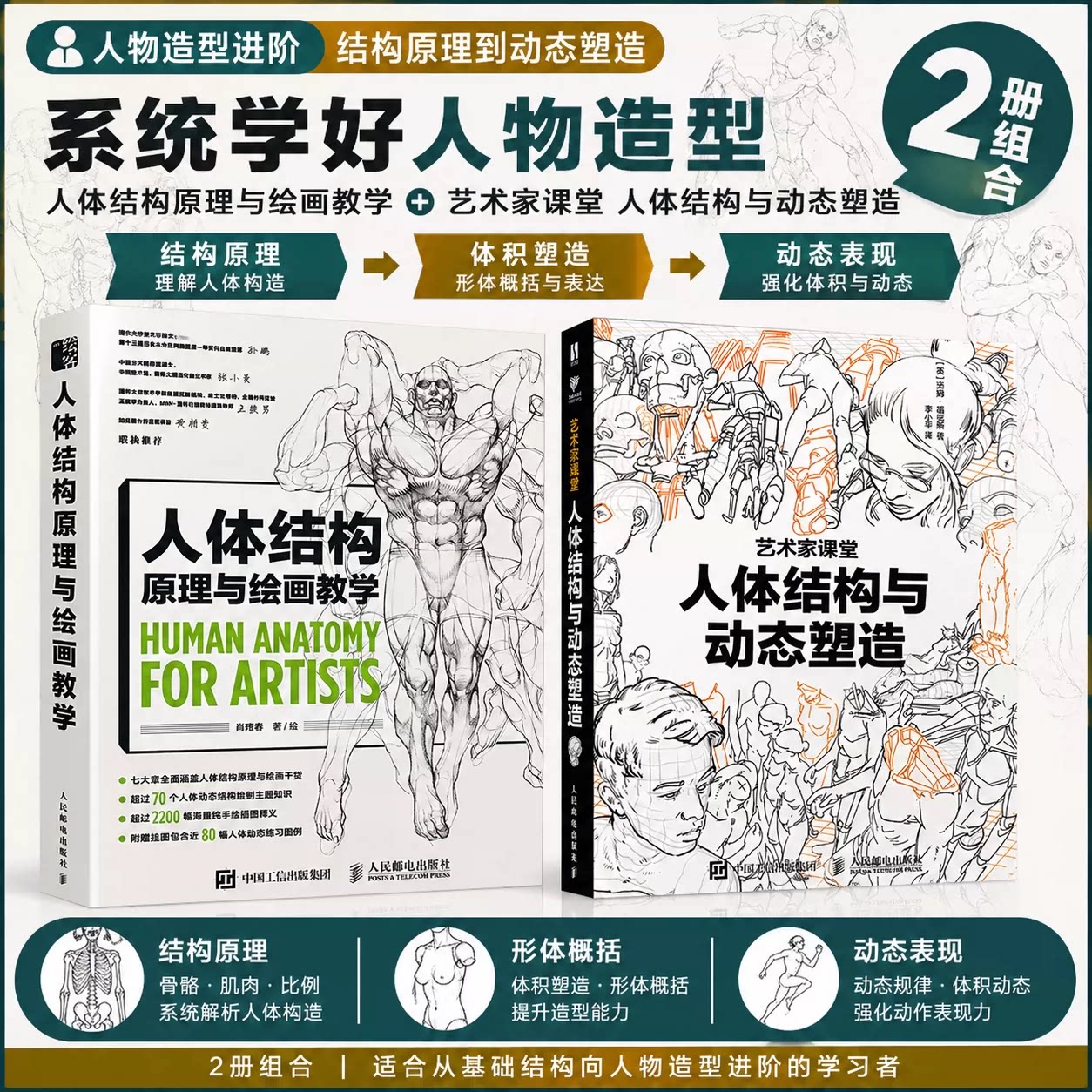 人体结构原理与绘画教学+艺术家课堂 人体结构与动态塑造 肖玮春 绘等 绘画(新)艺术 新华书店正版图书籍 人民邮电出版社