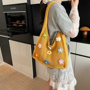 大容量通勤托特包毛线编织包包女2025新款 流行单肩包bag跨境 时尚