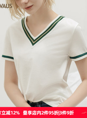 夏季新款棉质大V领宽松白色纯色INS短袖网红韩版上衣T恤女K1069A
