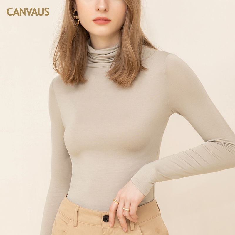 多宝仕莫代尔高领长袖紧身大码上衣韩版黑白色修身内搭打底衫女秋