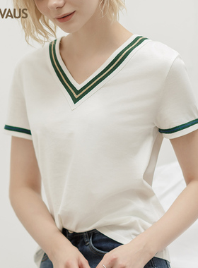 夏季新款棉质大V领宽松白色纯色INS短袖网红韩版上衣T恤女K1069A