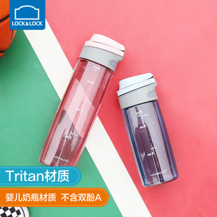 乐扣运动水杯弹跳盖tritan塑料户外便携大容量耐高温时间刻度水壶