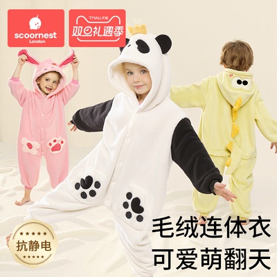 儿童卡通毛绒连体睡衣春秋冬款