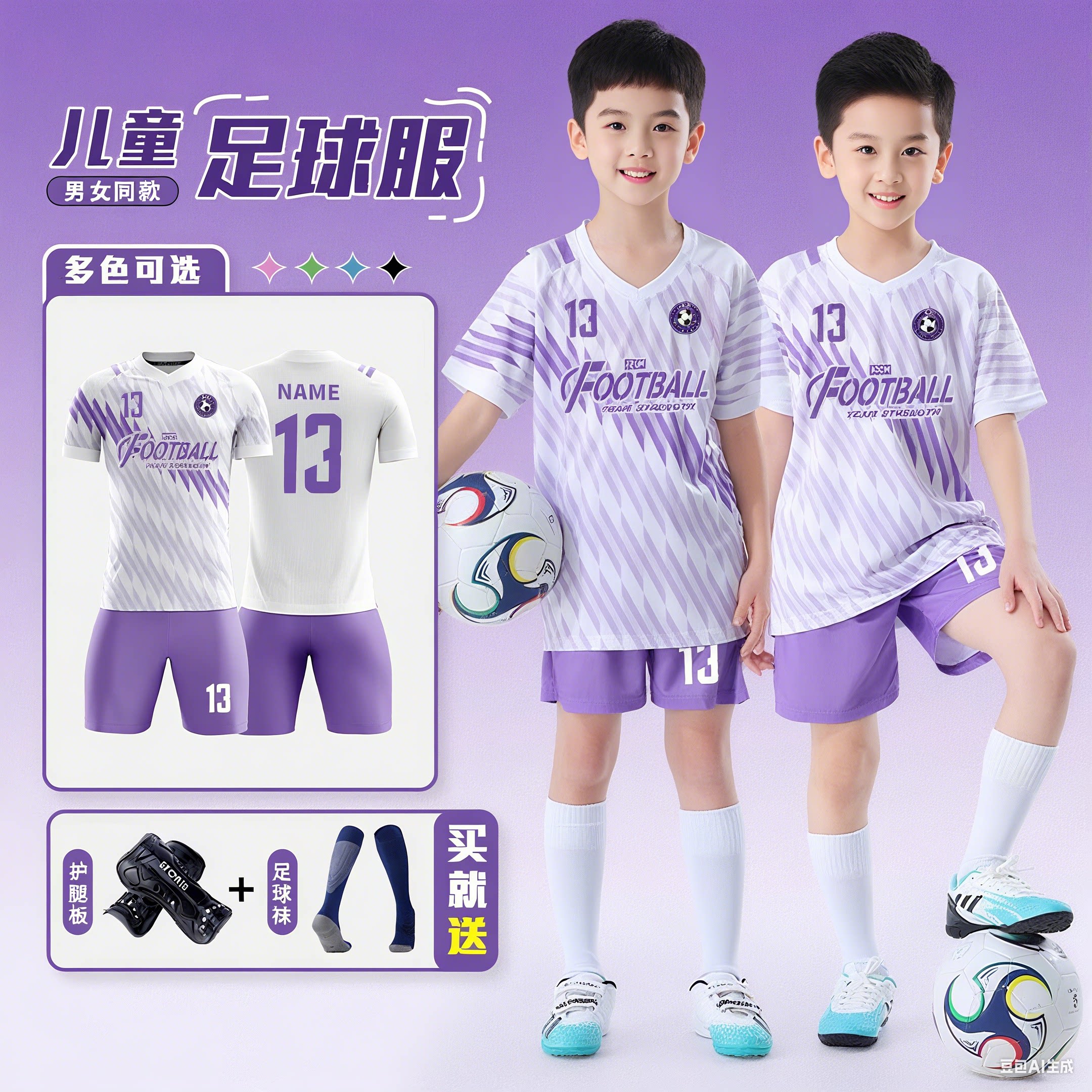 夏季儿童足球服套装定制免费印字