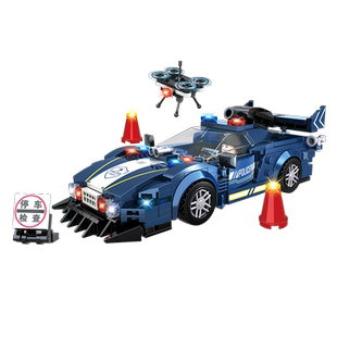 沃马特警积木城市警察交通巡逻车指挥警车汽车男孩子益智拼装玩具