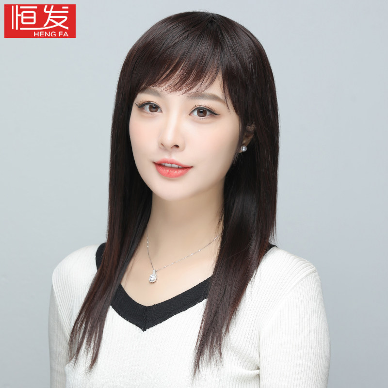 假发女长发真发全真人发中长版全头套式直发中老年女士自然假发套