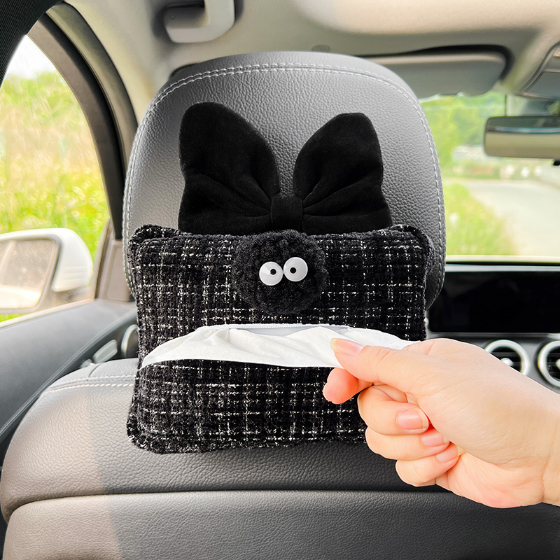 黑色蝴蝶结车载纸巾盒女抽纸盒