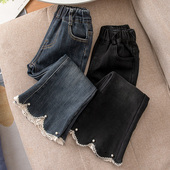 秋冬2025新款 洋气中大儿童长裤 冬季 女童喇叭裤 女宝宝波浪边牛仔裤
