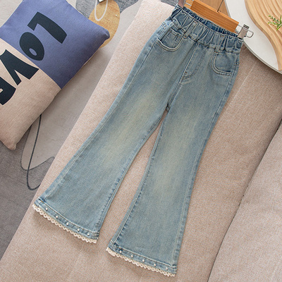 女童裤子春秋2026新款儿童牛仔裤微喇洋气中大童春装修身喇叭长裤