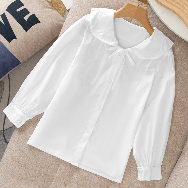 女童学院风白衬衫2025新款儿童装长袖衬衣中大童洋气纯棉春秋上衣