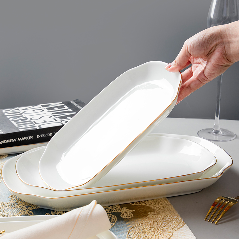 国涛家居深鱼盘骨瓷14英寸长方形