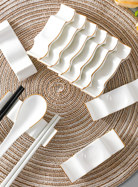 骨瓷筷架10个装金边双筷子两用筷托陶瓷酒店筷子架筷枕公筷勺筷垫