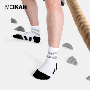 MEIKAN袜子男士秋冬中筒棉白色毛巾底袜长筒马拉松袜运动短袜黑色