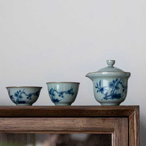 旅行茶具套装一壶二杯开片可养