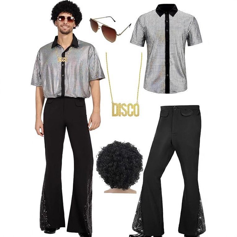 嘻哈歌手男表演出服复古70年代