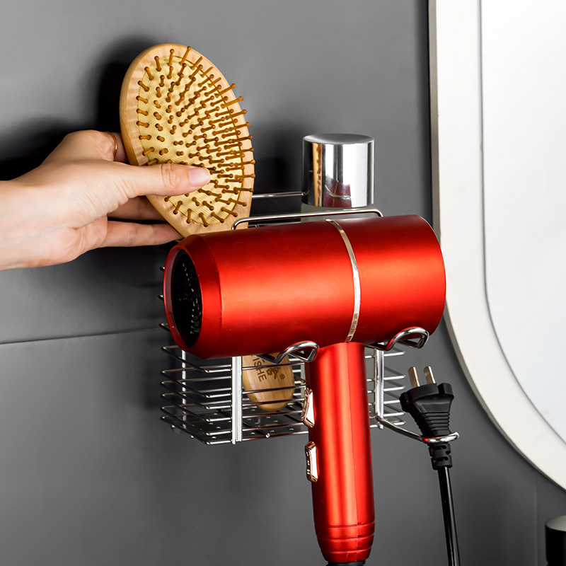 吹风机收纳304不锈钢免打孔壁挂