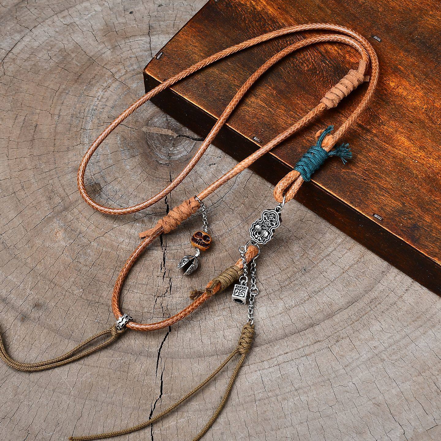 藏式手编蜡皮吊坠项链绳毛衣链唐卡蜜蜡佛牌挂绳原创设计牛骨配饰,饰品/流行首饰/时尚饰品新,绳,淘宝优惠券,粉丝福利购,淘宝优惠卷