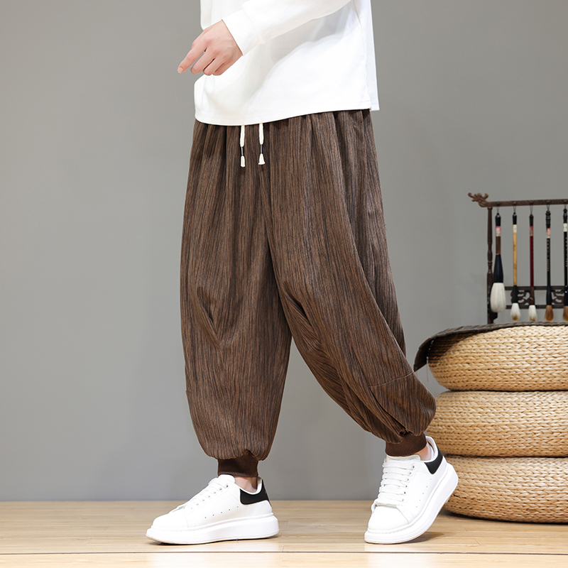 中国风灯芯绒长裤春秋装小脚裤男大码阔腿九分裤