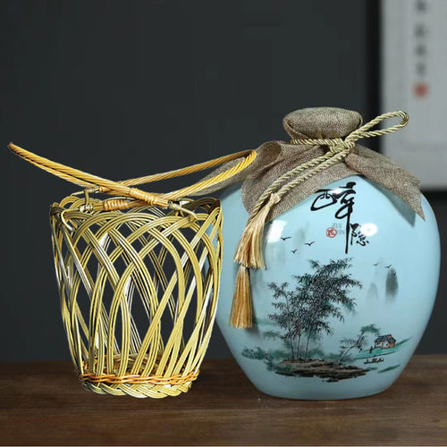 陶瓷空酒瓶3斤5斤10斤手提篮子