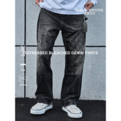 「闪电扎花黑牛」复古水洗破坏泼墨直筒长裤 CAMDRCE 25AW