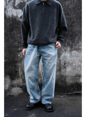 CAMDRCE美产CONE MILLS康龙奶油冰蓝不规则爪纹粗斜纹水洗牛仔裤