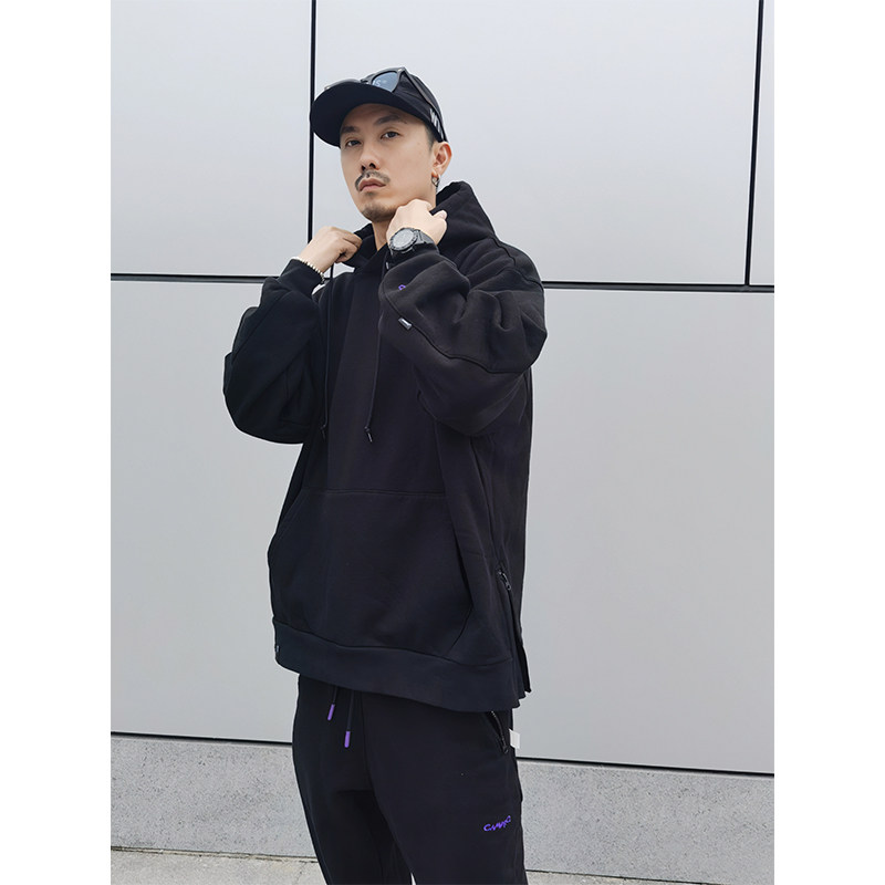 赛格纺日系侧拉链休闲连帽卫衣男