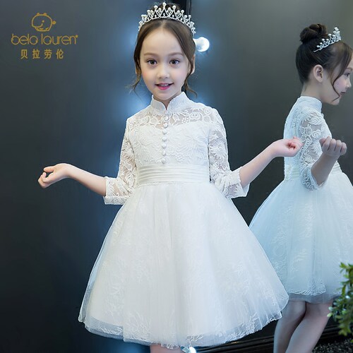 儿童礼服公主裙女童高端白色小女孩花童婚礼生日主持人演出服秋季 - 封面