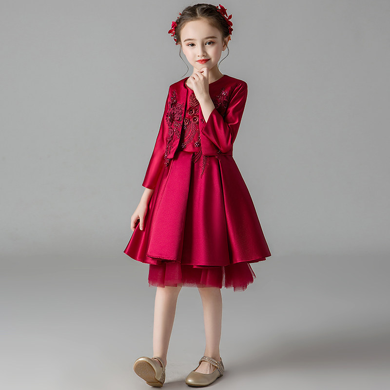女童礼服公主裙儿童生日花童婚礼小女孩钢琴演奏轻奢小众秋季红色