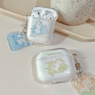 降雨几率原创适用苹果一二代pro耳机套可爱猫咪AirPods3代透明壳