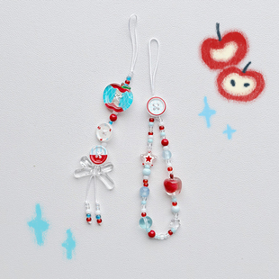降雨几率原创红苹果红蓝简约可爱手机链挂绳ccd相机链手机挂饰